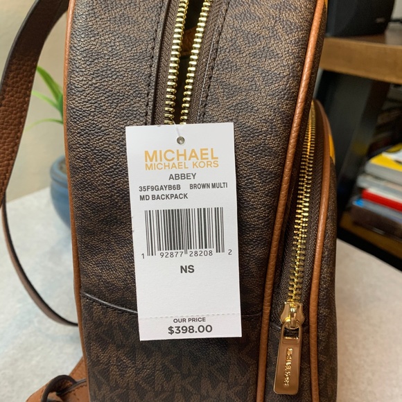 MK Medium Brown Multi Abbey Backpack Large Stripe - Picture 6 of 6